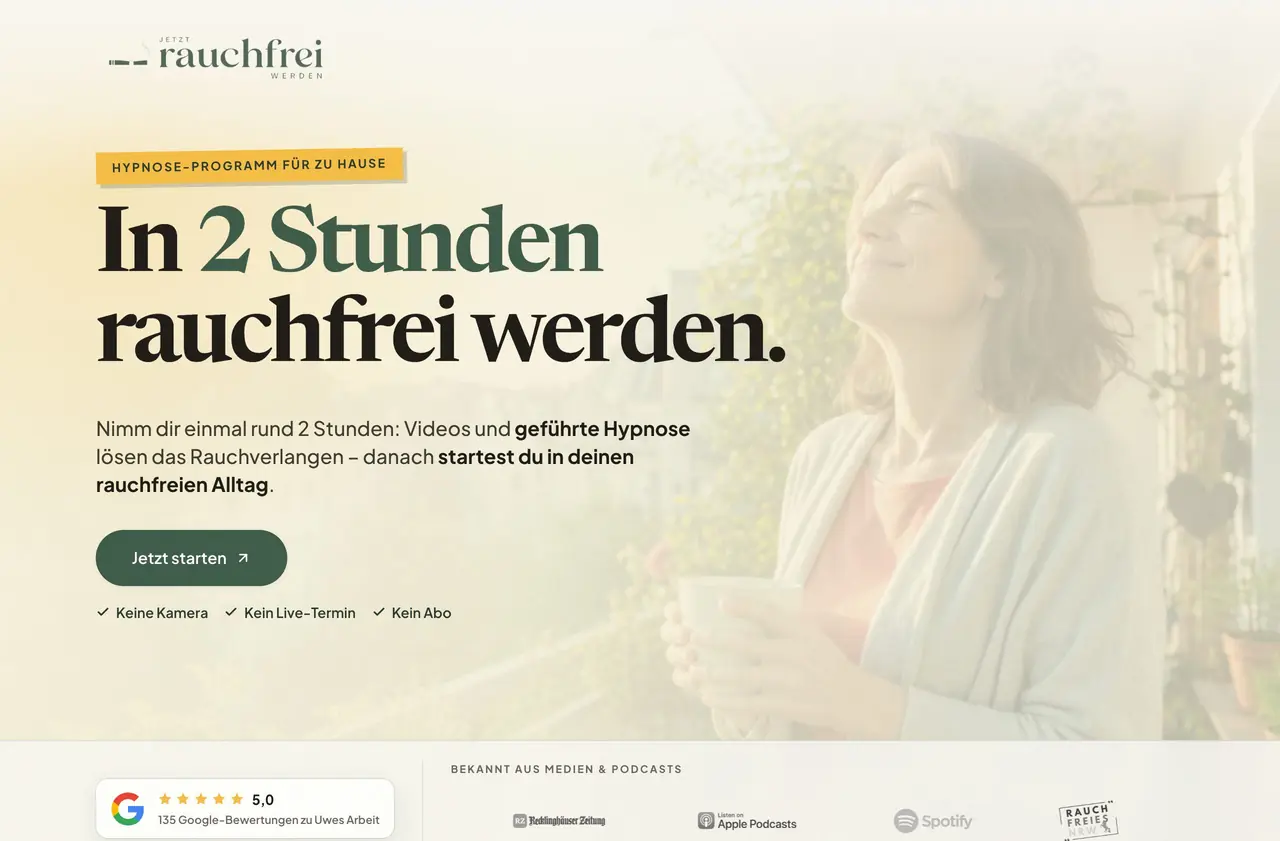 Rauchfrei werden: One clear promise, checkout in a few steps.